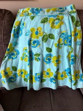 Liz Claiborne 12 Vintage Look  Floral Blue & Green A Line MIDI skirt